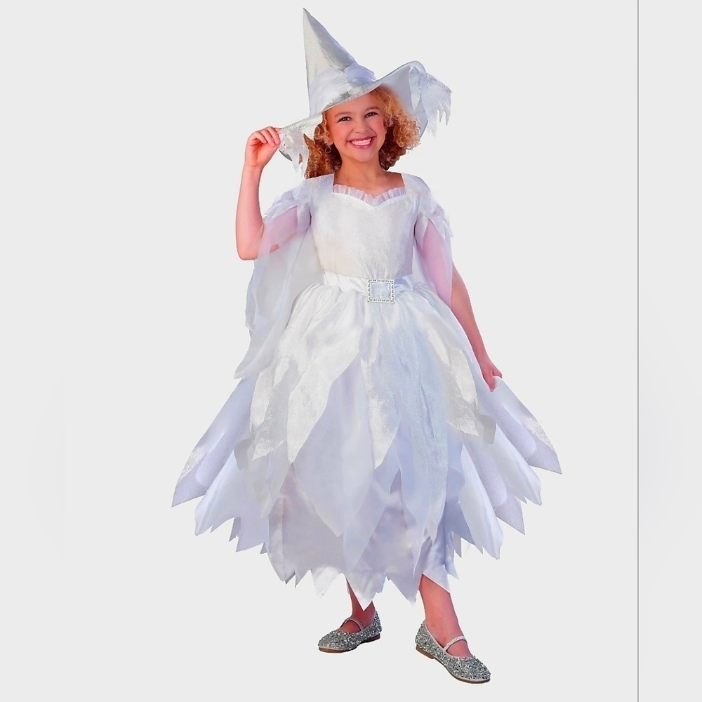 New Wicked Wizard of Oz White Witch Girl's Halloween Costume dress & Hat